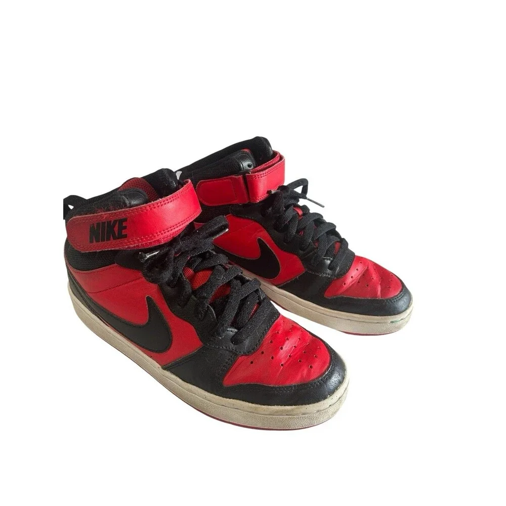 Nike Boys Court Borough Mid 2 CD7782-602 Leather Red Basketball Sneakers 5Y